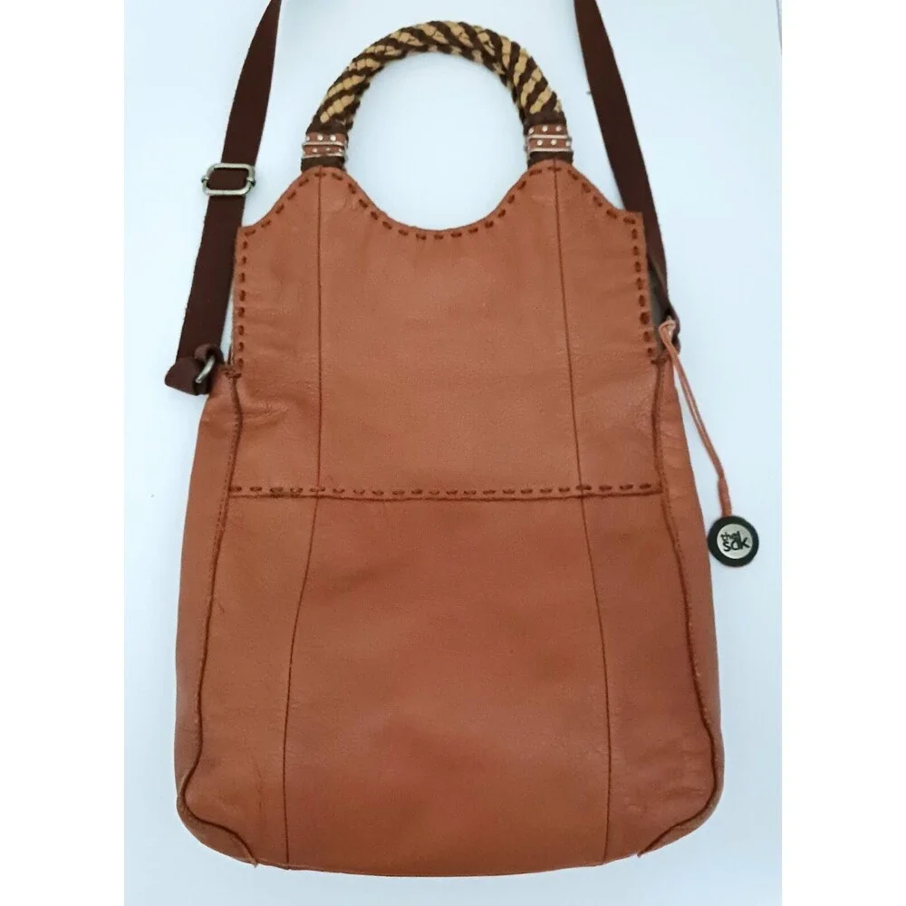 The Sak Caramel Brown Pebbled Leather Top Handle Fold Over Crossbody Bag